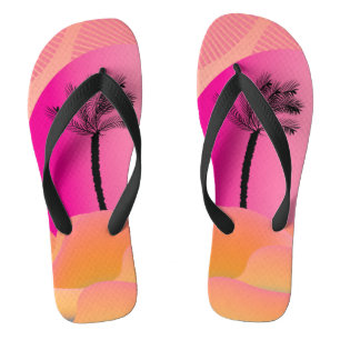 Tropical Palm Trees Pink Geometric Ombré Flip Flops