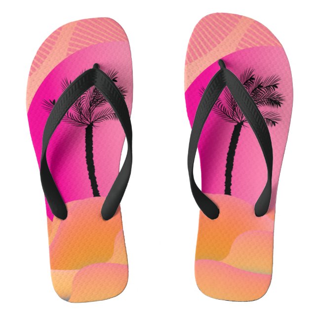Tropical Palm Trees Pink Geometric Ombré Flip Flops (Footbed)
