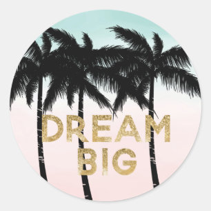 Tropical Palm Trees Pink Mint Ombre gold dream big Classic Round Sticker