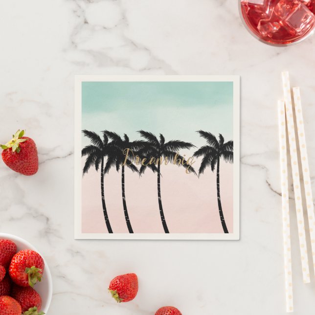 Tropical Palm Trees Pink Mint Ombre gold dream big Napkin (Insitu)