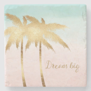 Tropical Palm Trees Pink Mint Ombre gold dream big Stone Coaster