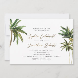 Tropical Palm Trees QR Code Destination Wedding Invitation