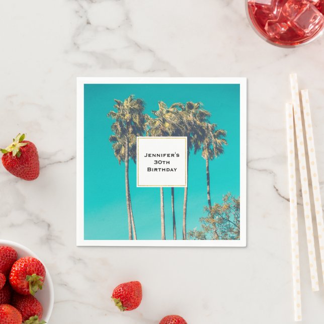 Tropical Palm Trees Retro Vibe Birthday Napkin (Insitu)