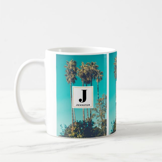 Tropical Palm Trees Retro Vibe Monogram Coffee Mug (Left)