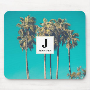 Tropical Palm Trees Retro Vibe Monogram Mouse Mat