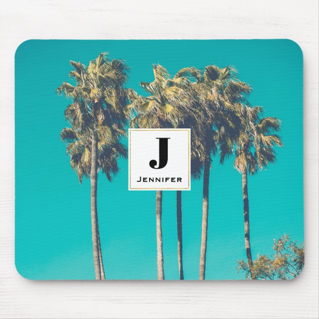 Tropical Palm Trees Retro Vibe Monogram Mouse Mat (Front)