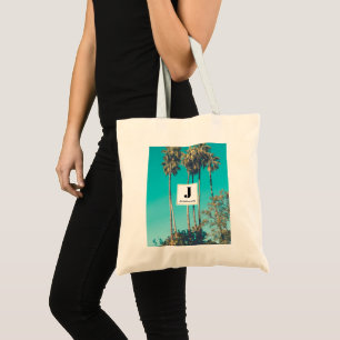 Tropical Palm Trees Retro Vibe Monogram Tote Bag