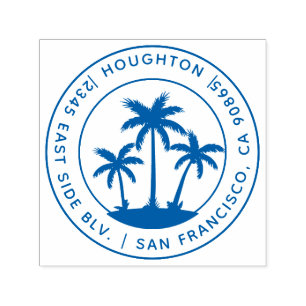 Tropical Palm Trees Round Return Address Self-inking Stamp