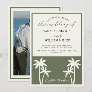 Tropical Palm Trees Sage Green Wedding Photo   Invitation