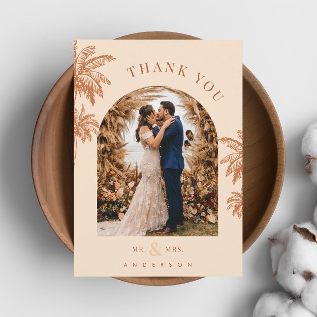 Tropical Palm Trees Sand Beach Destination Wedding Thank You Card (Creator Uploaded)