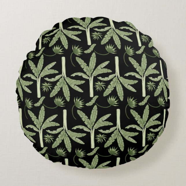 Tropical palm trees seamless pattern round cushion (Front)