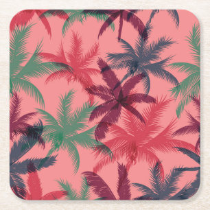 Tropical Palm Trees: Seamless Pattern Square Paper Coaster