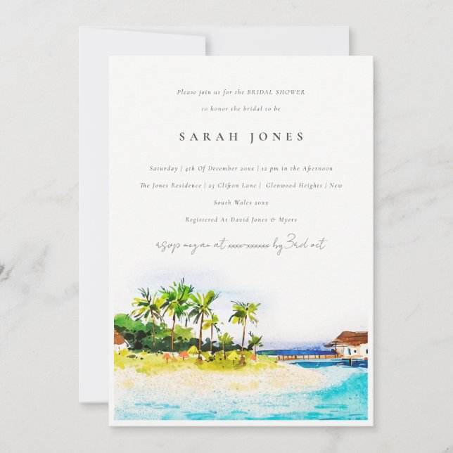 Tropical Palm Trees Seascape Beach Bridal Shower  Invitation (Front)