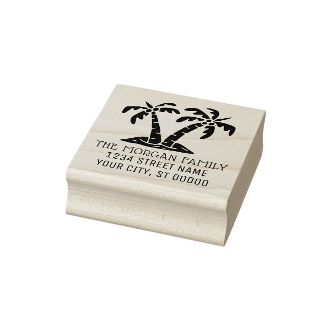 Tropical Palm Trees Seashore Beach Name Address  Rubber Stamp (Stamp)