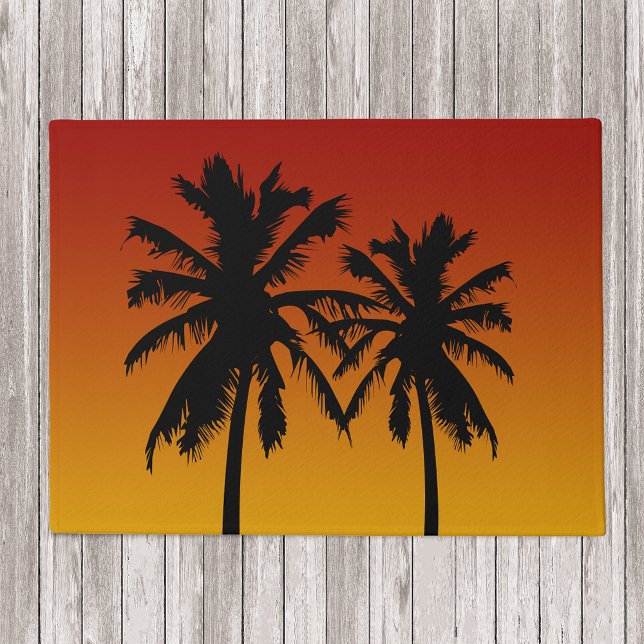 Tropical Palm Trees Silhouette Red Orange Sunset Doormat (Creator Uploaded)
