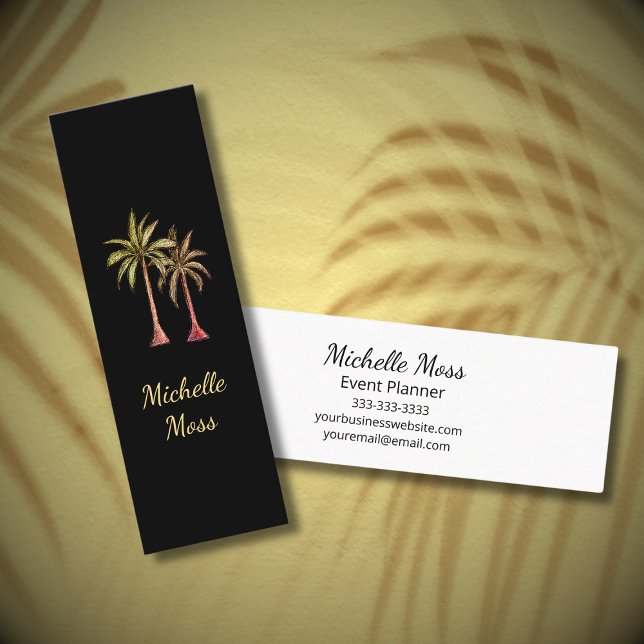 Tropical Palm Trees Simple Gold Botanical Black Mini Business Card (Creator Uploaded)