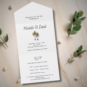 Tropical Palm Trees Simple Typography Wedding All In One Invitation