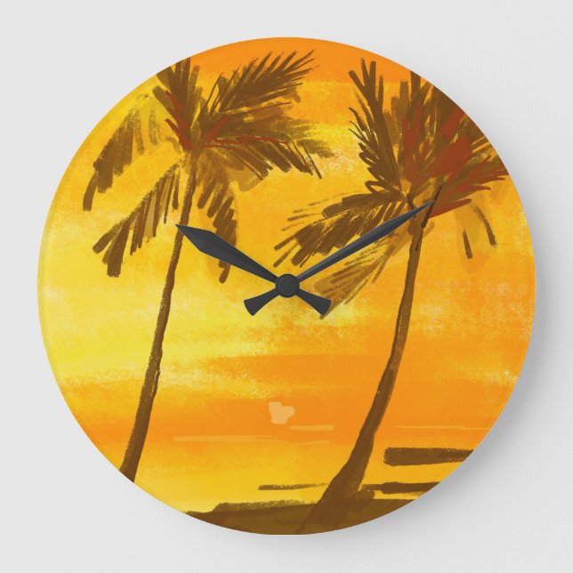 Tropical Palm Trees Summer Background Large Clock (Front)