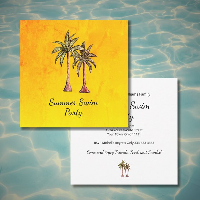 Tropical Palm Trees Summer Gold Swim Pool Party  Invitation (Creator Uploaded)