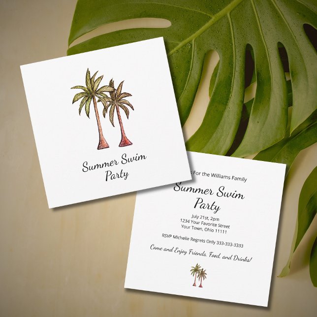 Tropical Palm Trees Summer Gold Swim Pool Party  Invitation (Creator Uploaded)