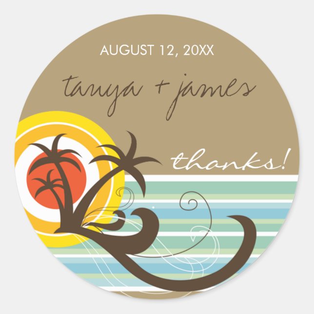 Tropical Palm Trees Sunset Beach Wedding Sticker (Front)