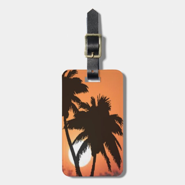 Tropical Palm Trees Sunset Luggage Tag (Front Vertical)