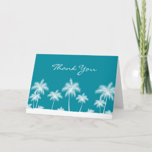 Tropical Palm Trees Teal Blue Thank You Card