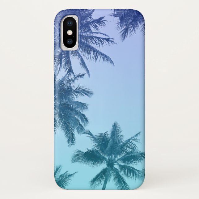 Tropical Palm Trees Teal Gradient Trendy Case-Mate iPhone Case (Back)