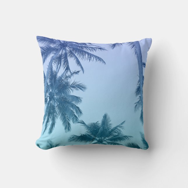 Tropical Palm Trees Teal Gradient Trendy Cushion (Front)
