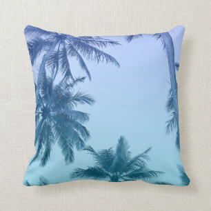 Tropical Palm Trees Teal Gradient Trendy Cushion