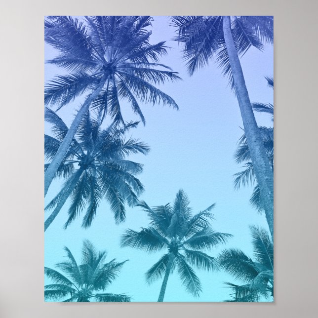 Tropical Palm Trees Teal Gradient Trendy Poster (Front)