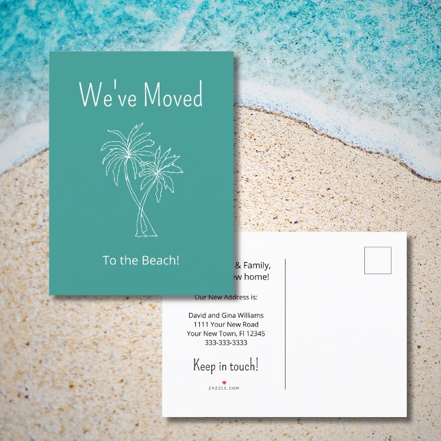 Tropical Palm Trees Teal Green We've Moved Moving  Announcement Postcard (Creator Uploaded)