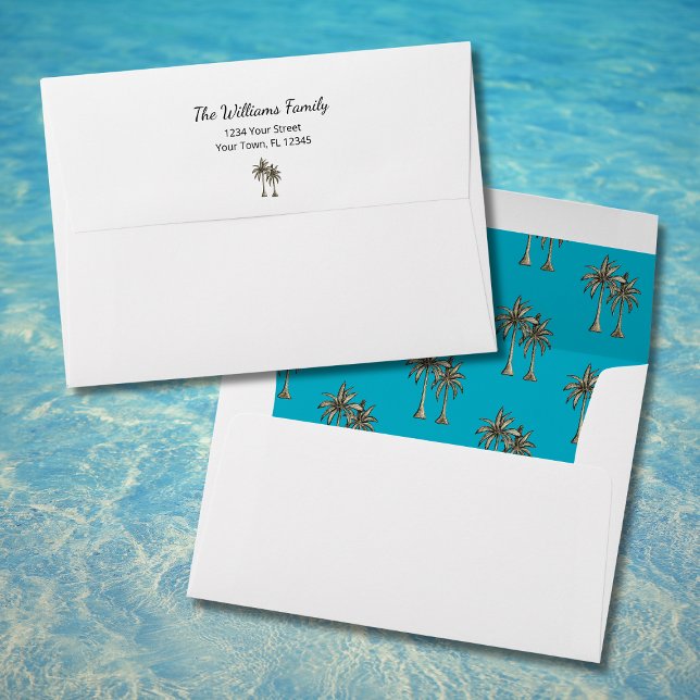 Tropical Palm Trees Trendy Teal Return Address Envelope (Creator Uploaded)