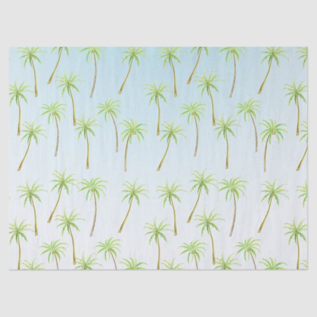 Tropical Palm Trees Watercolor blue ombre Tissue Paper (Front)