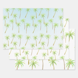 Tropical Palm Trees Watercolor blue ombre Wrapping Paper Sheet