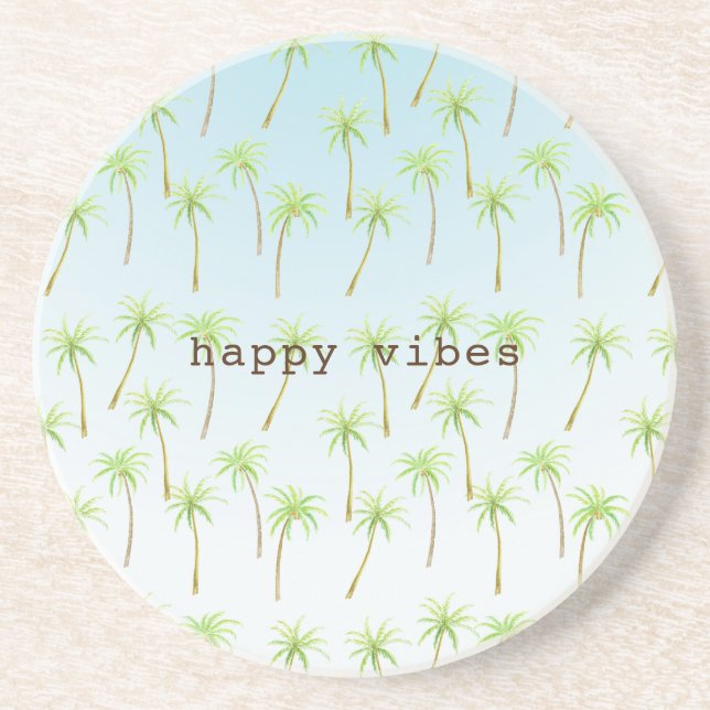 Tropical Palm Trees Watercolor Coaster (Front)