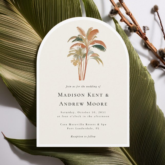 Tropical Palm Trees Watercolor Pastel Boho Wedding Invitation (Creator Uploaded)