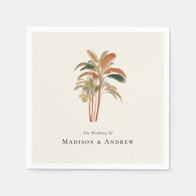 Tropical Palm Trees Watercolor Pastel Boho Wedding Napkin (Front)