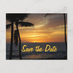 Tropical Palm Trees Wedding Date Announcement Postcard