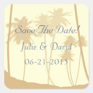 Tropical Palm Trees Wedding Save The Date Square Sticker