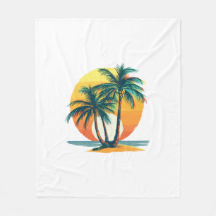 Tropical Palm Trees with Vibrant Sunset Fleece Blanket