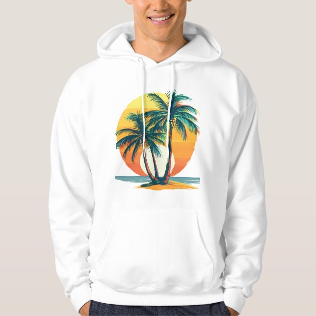 Tropical Palm Trees with Vibrant Sunset  Hoodie (Front)