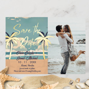 Tropical Palm Vintage Beach Save the Date