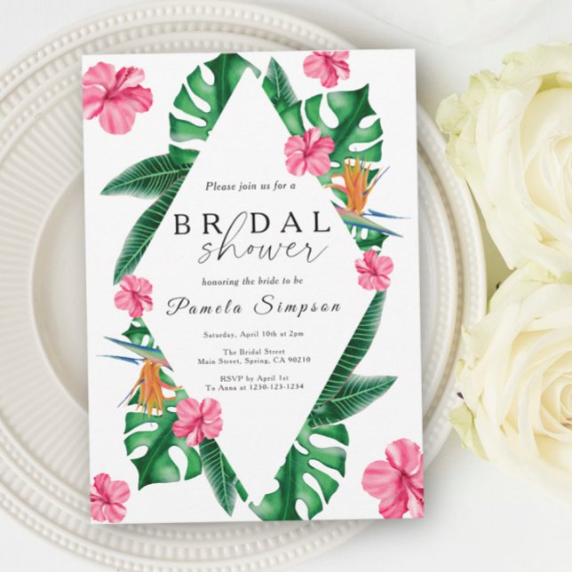 Tropical Palm Watercolor Geometric Bridal Shower  Invitation (Creator Uploaded)