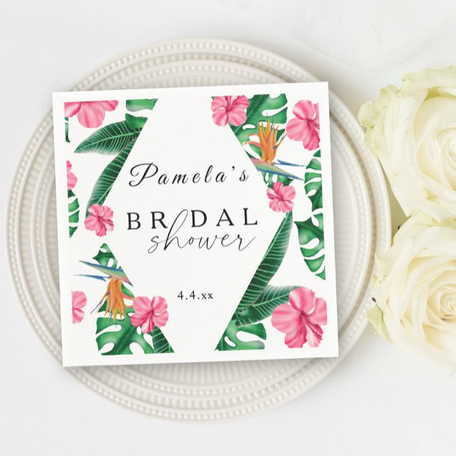 Tropical Palm Watercolor Geometric Bridal Shower  Napkin (Creator Uploaded)