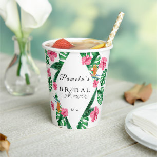 Tropical Palm Watercolor Geometric Bridal Shower  Paper Cups