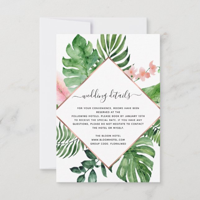Tropical Palm Watercolor Geometric Wedding Details Invitation (Front)