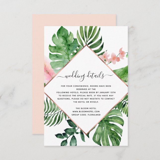 Tropical Palm Watercolor Geometric Wedding Details Invitation (Front/Back)
