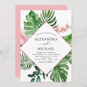 Tropical Palm Watercolor Geometric Wedding Invitation
