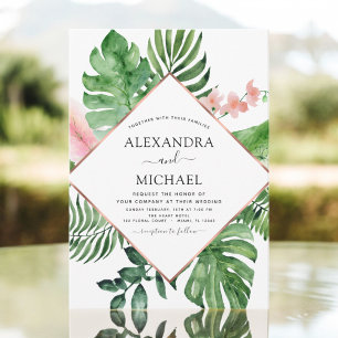 Tropical Palm Watercolor Geometric Wedding Invitation